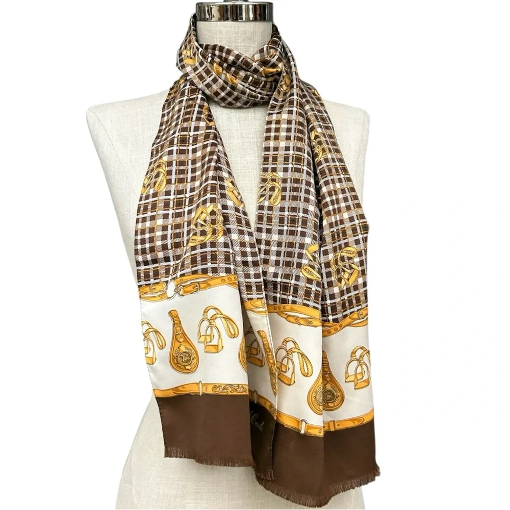 Monaco Monte Carlo Equestrian Scarf – Brown/Gold – 60”x12” Made in Italy